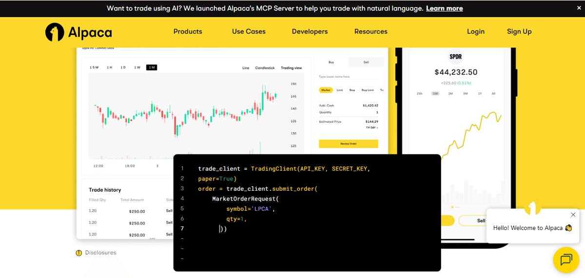Broker for options trading: Alpaca Trading visual