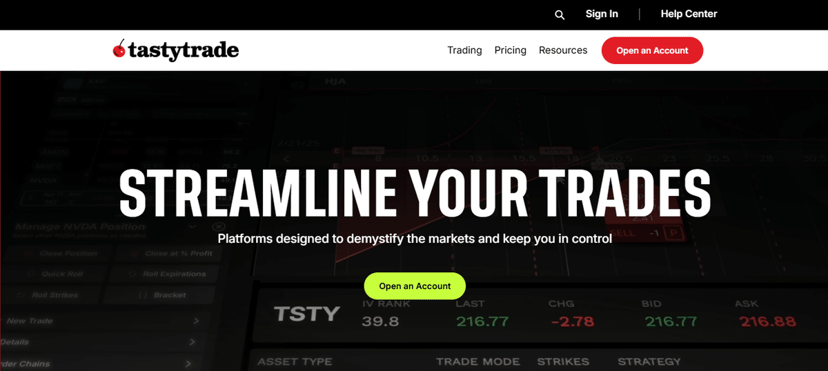 Broker for options trading: tastytrade visual