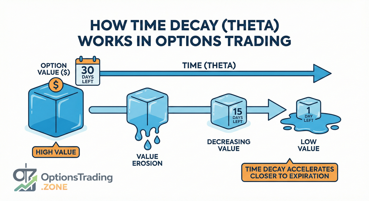 How Time Decay (Theta) Works in Options Trading visual