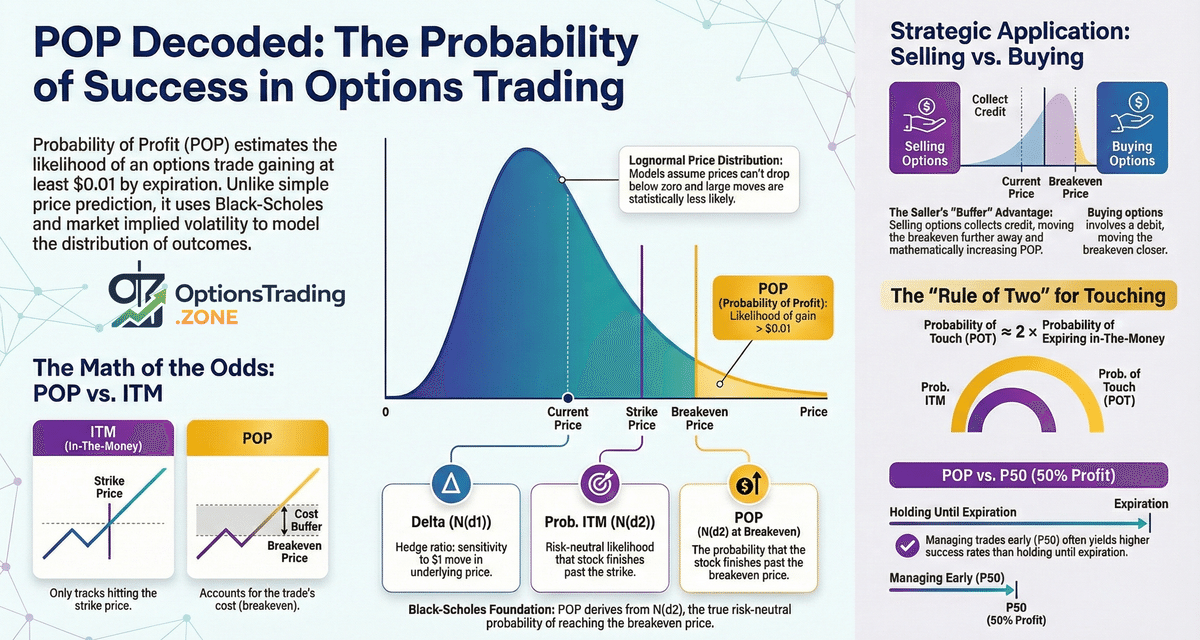 Probability of Profit (POP) in Options Trading Explained infographic