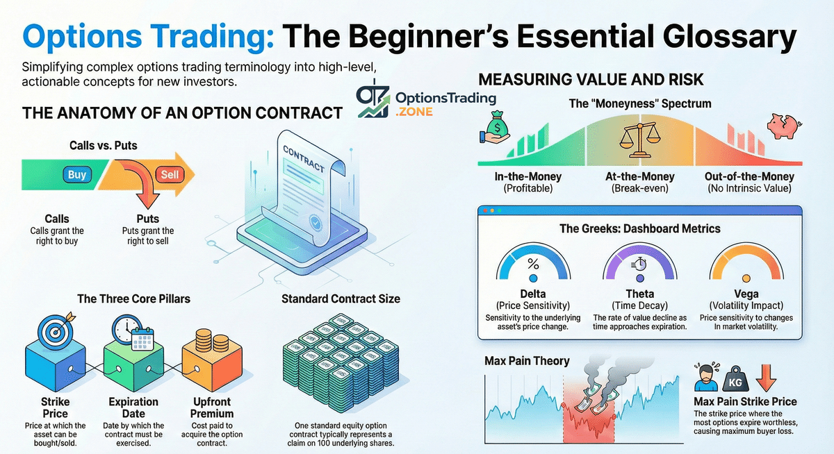 Options Trading Terminology: A Beginner-Friendly Glossary infographic