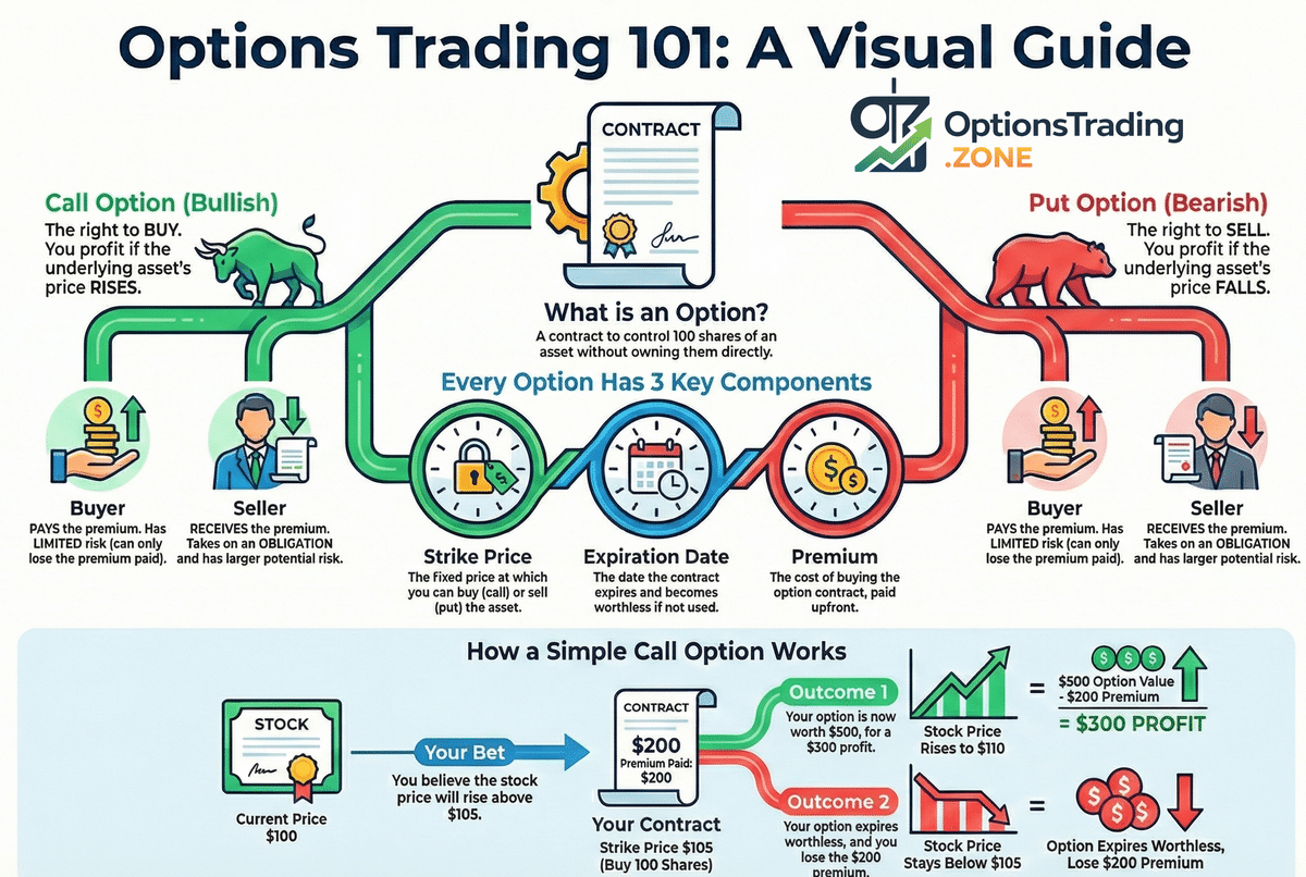 Options Trading Explained: What Options Are and How They Work infographic