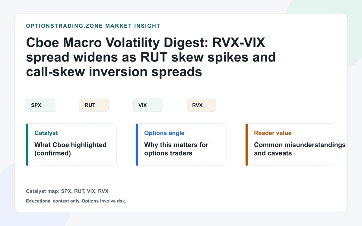 Cboe Macro Volatility Digest: RVX-VIX spread widens as RUT skew spikes (and call-skew inversion spreads) visual