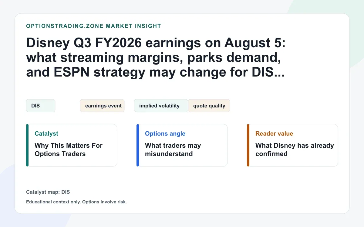 Disney Q3 FY2026 earnings on August 5: what streaming, ESPN, and parks may change for DIS options visual