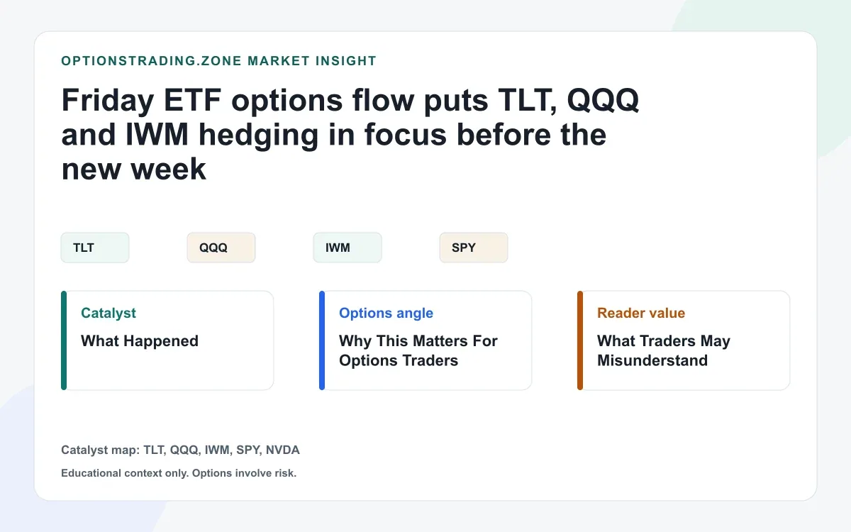 Friday ETF options flow puts TLT, QQQ and IWM hedging in focus before the new week visual