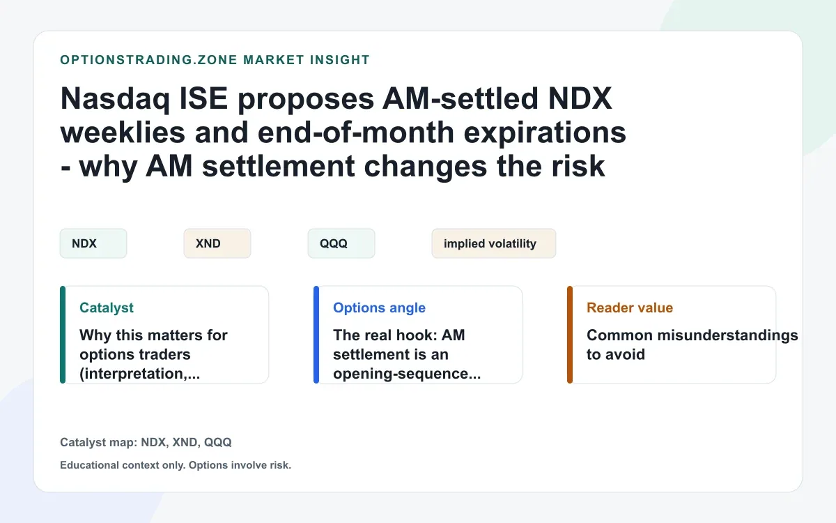 Nasdaq ISE proposes AM-settled NDX weeklies and end-of-month expirations: why the settlement clock matters visual