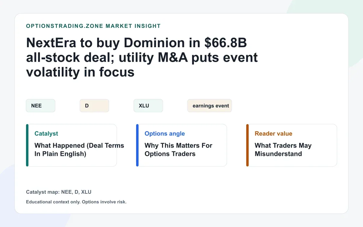 NextEra to buy Dominion in $66.8B all-stock deal; utility M&A puts event volatility in focus visual