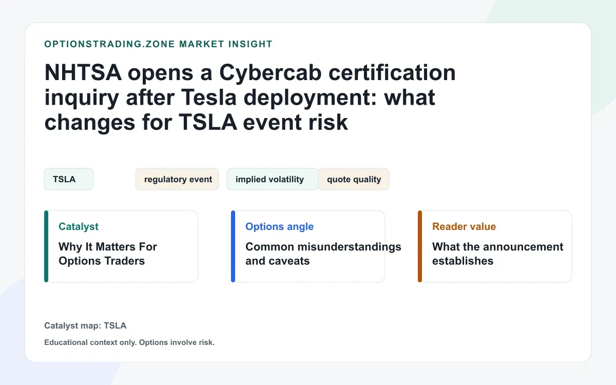 NHTSA's Cybercab inquiry: what changes for TSLA options event risk visual