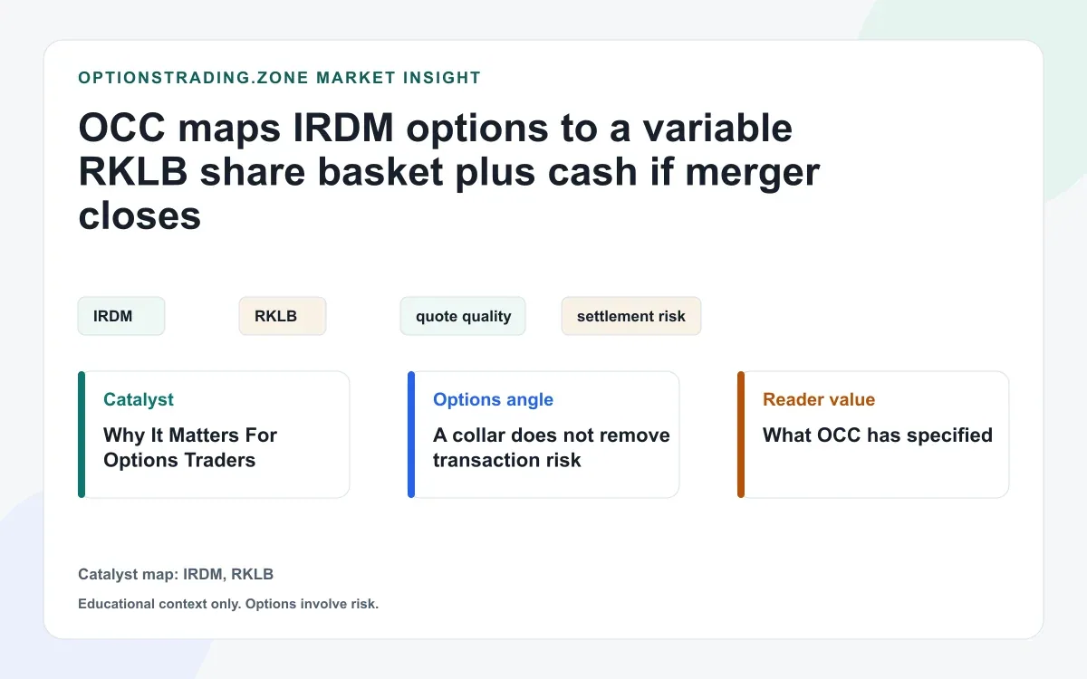 IRDM options: OCC outlines a variable RKLB basket if the merger closes visual