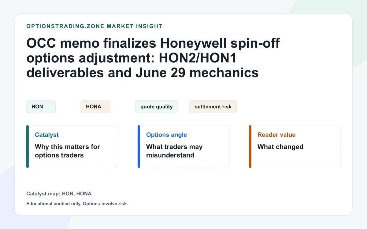 OCC memo finalizes Honeywell options adjustment before the June 29 spin-off visual