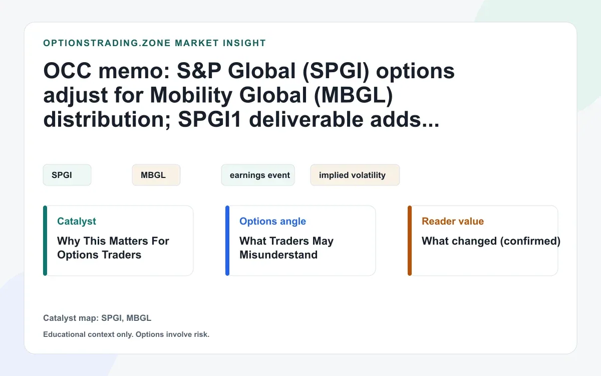 OCC: SPGI options adjust to SPGI1 for MBGL spin-off (July 1, 2026) - deliverable and risk checklist visual