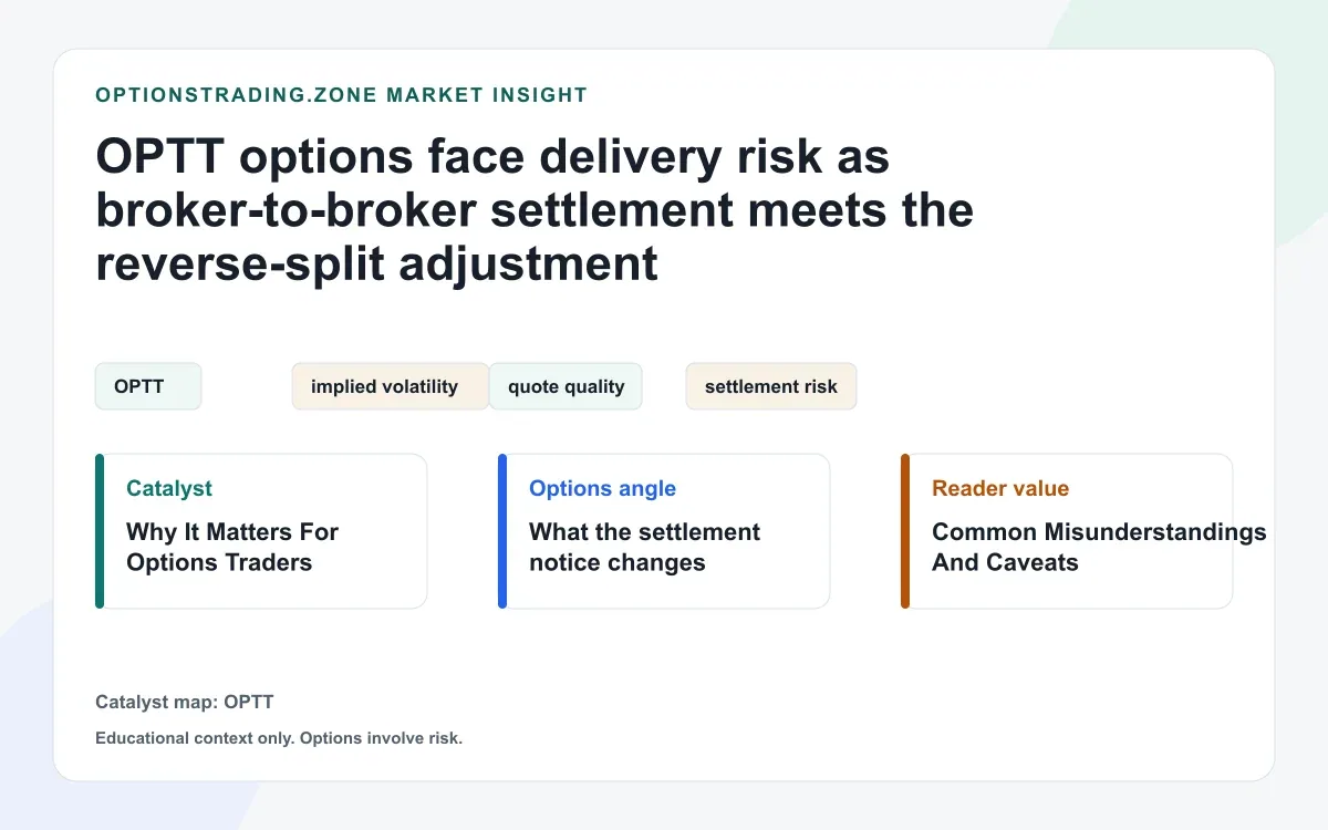 OPTT options face delivery risk as broker-to-broker settlement meets the reverse-split adjustment visual