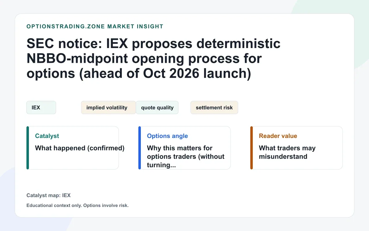 SEC notice: IEX proposes a deterministic NBBO-midpoint opening for options (what it means for fills and spreads) visual