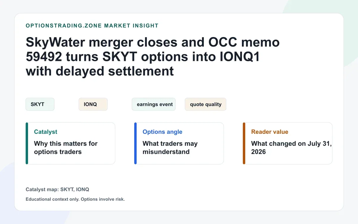 OCC memo 59492 moves SKYT options to IONQ1 with delayed settlement visual