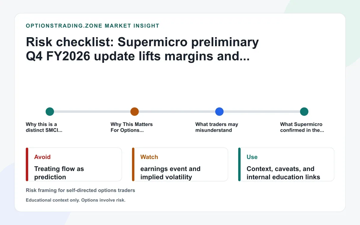 Supermicro preliminary Q4 FY2026 update lifts margins and backlog: what the July 21 after-hours phase changes for SMCI options supporting media