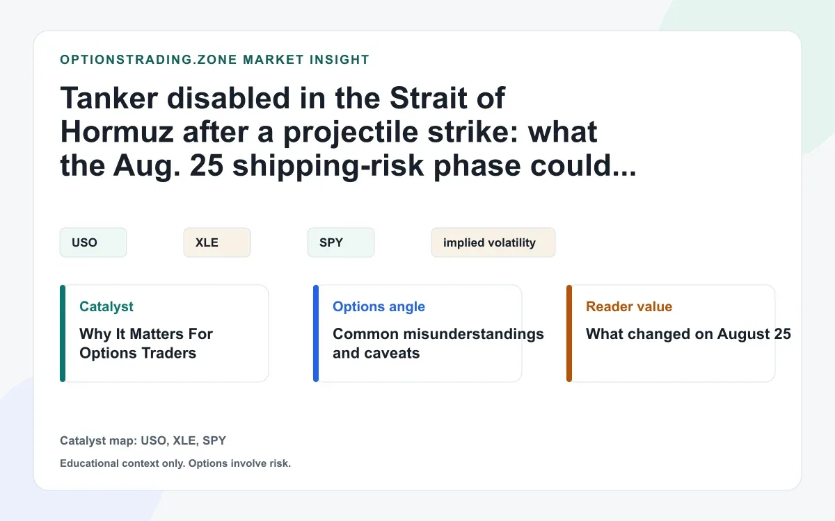 Tanker disabled in Hormuz: what the August 25 shipping-risk phase changes for oil and index options visual
