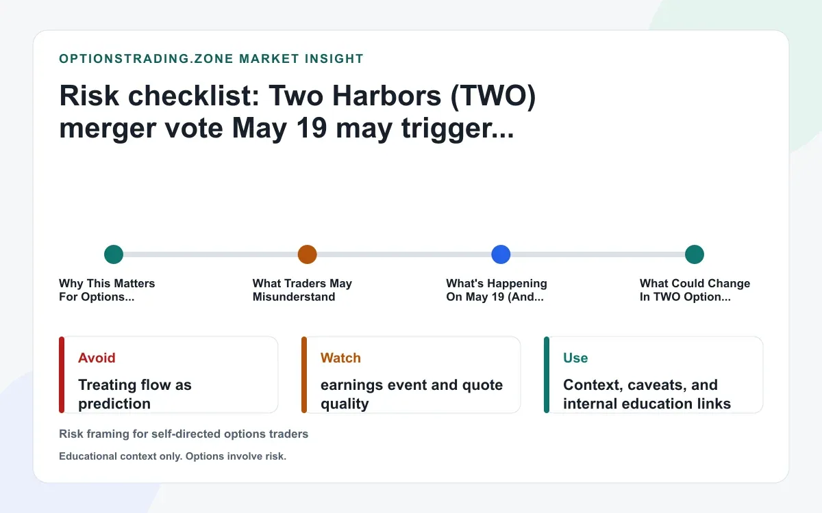 Two Harbors (TWO) merger vote May 19 could later convert options to $1,200 cash deliverables and accelerate expirations supporting media