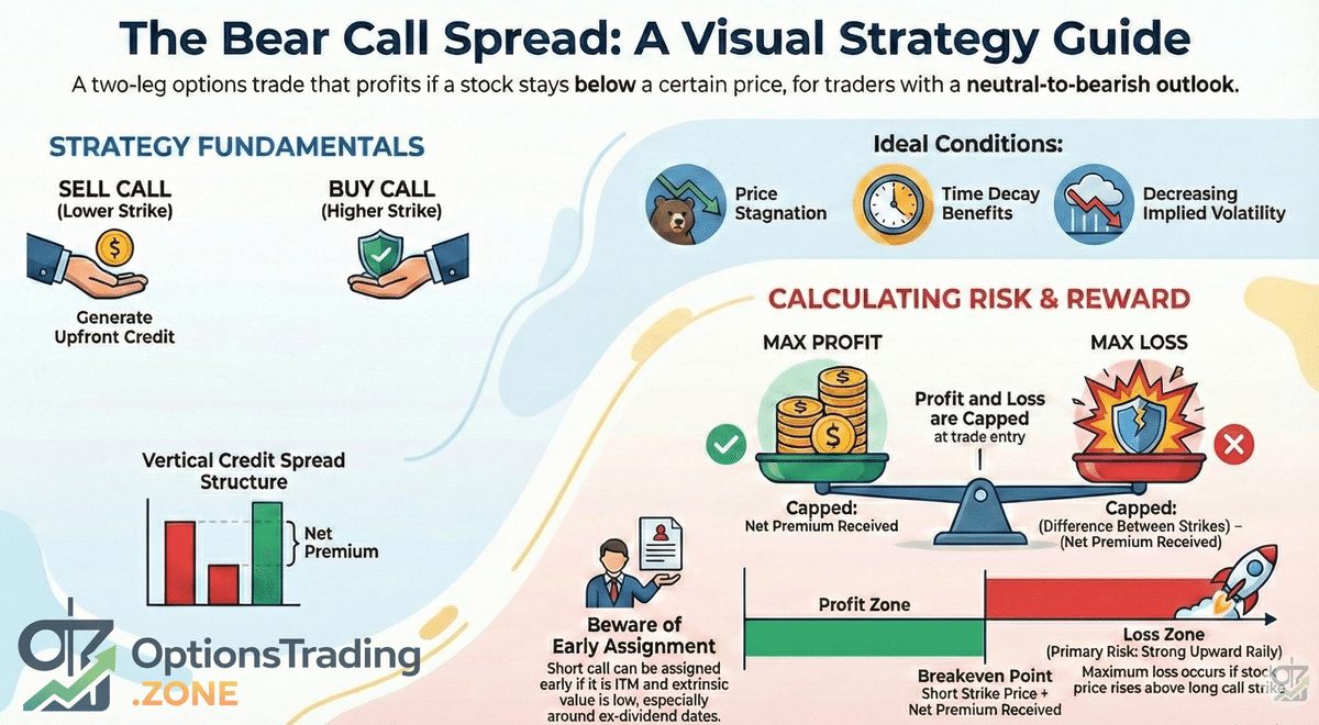 Bear Call Spread Options Strategy: A Comprehensive Guide infographic