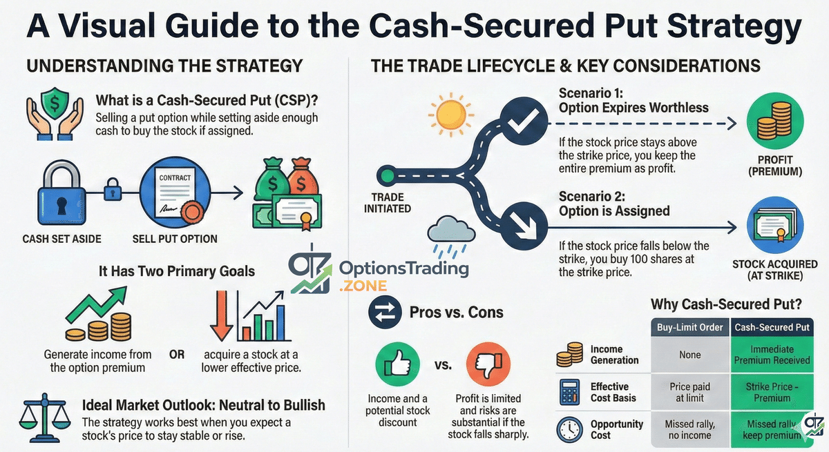 Cash-Secured Put Options Strategy: A Comprehensive Guide infographic