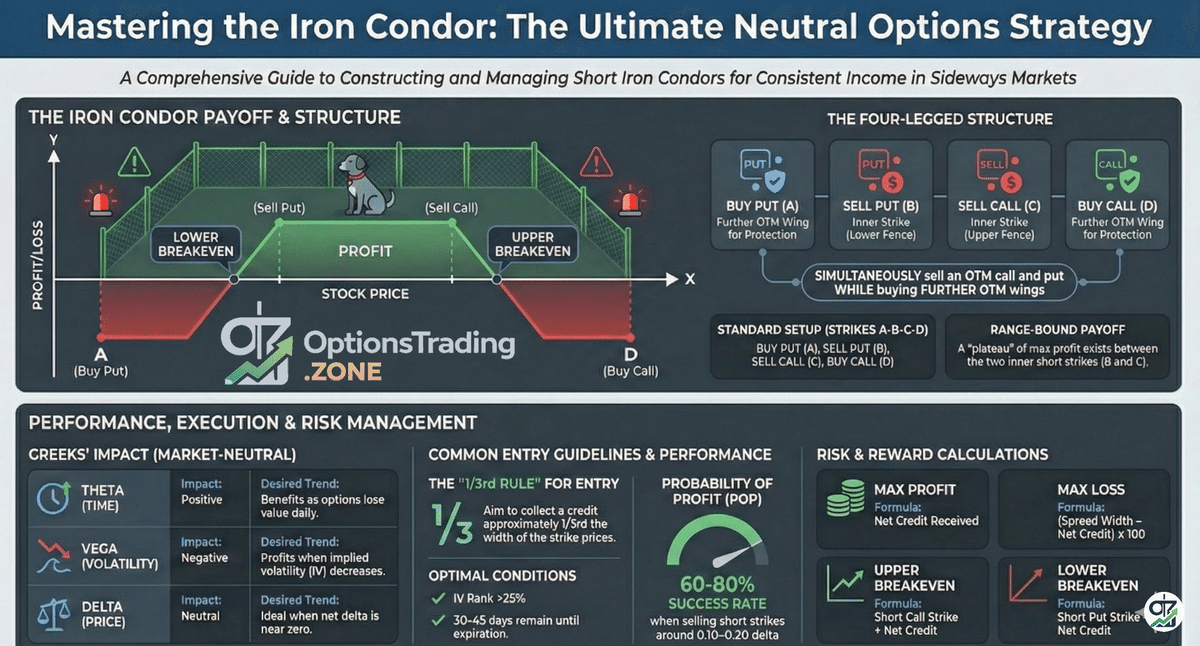 The Iron Condor Options Strategy: A Comprehensive Guide infographic