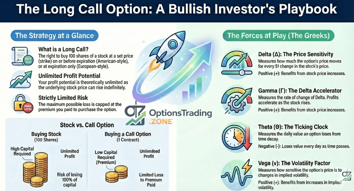 The Long Call Options Strategy: A Comprehensive Guide for Traders infographic