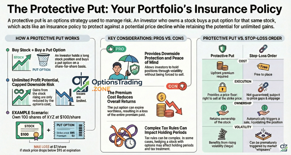 Protective Put Options Strategy: A Comprehensive Guide for Retail Traders infographic