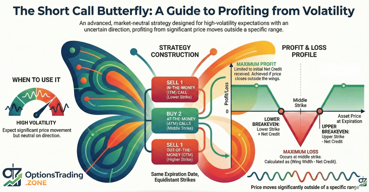 Short Call Butterfly Options Strategy: A Comprehensive Guide infographic