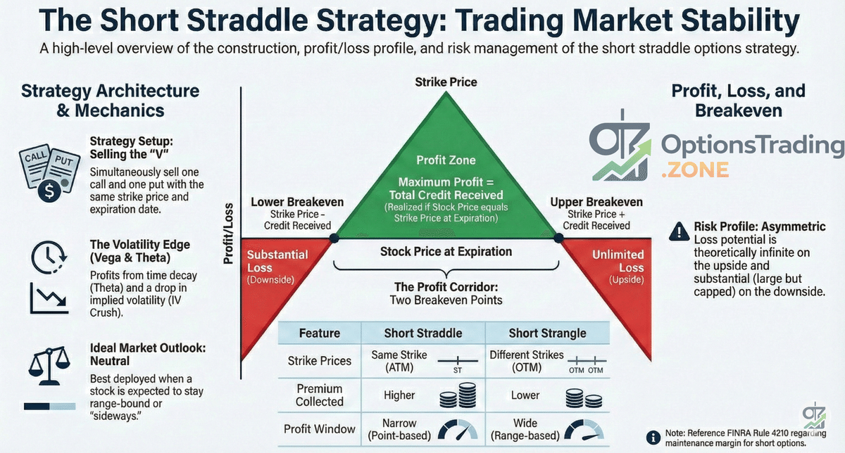 Covered Short Straddle Options Strategy infographic