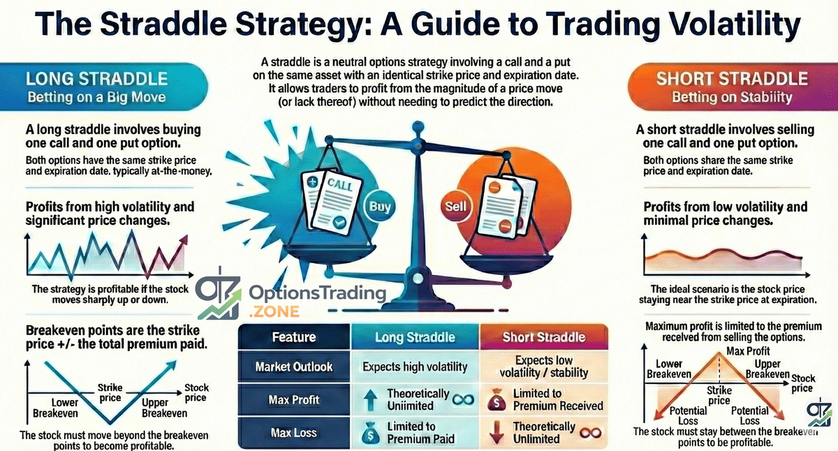 Straddle Options Strategy: A Comprehensive Guide infographic
